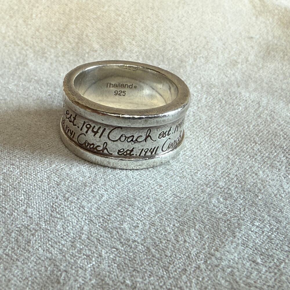 Vintage 925 Sterling silver Coach ring - print - handwriting - womens - 7.5 - 8 - Picture 7 of 8
